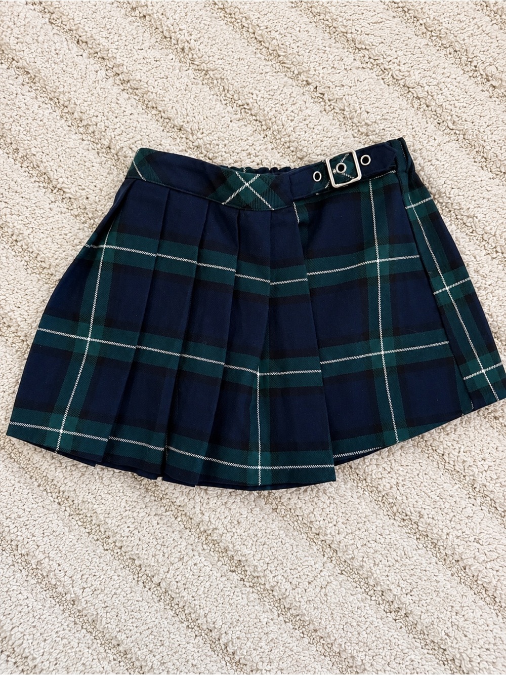 Zara Navy and Green Plaid Pleated Skort with Buckle